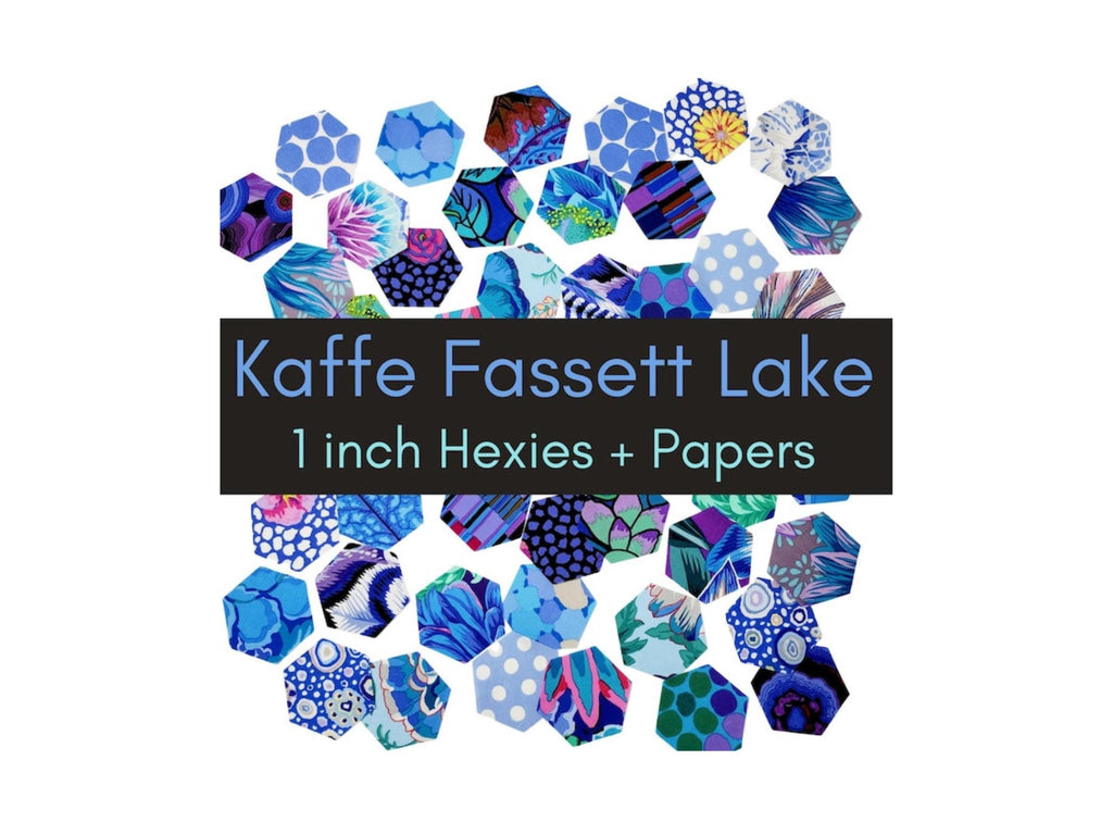42 precut hexagons Kaffe Fassett Lake 1 inch die cut hexies and paper templates; English Paper Piecing (EPP); patchwork fabric
