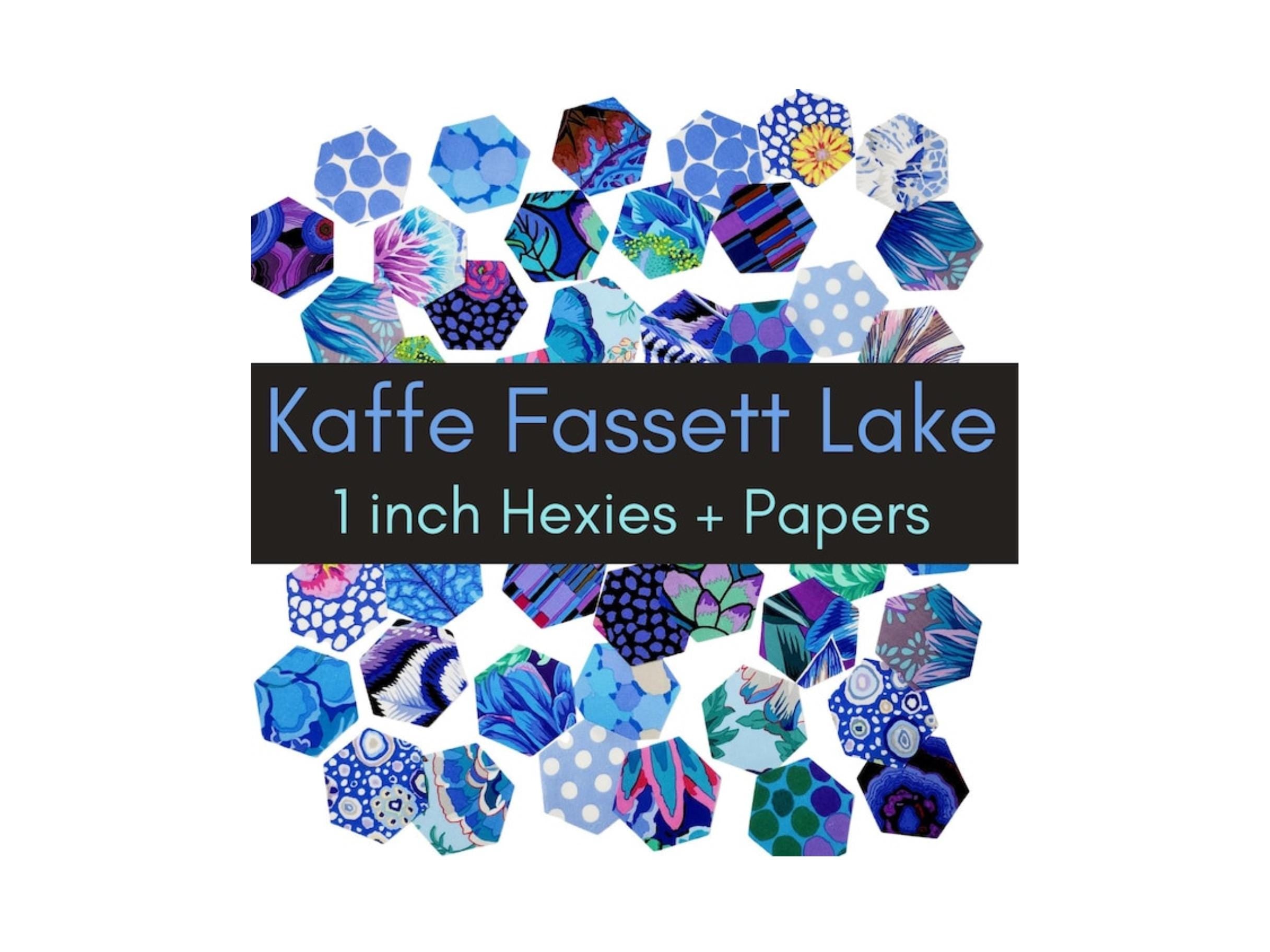 42 precut hexagons Kaffe Fassett Lake 1 inch die cut hexies and paper templates; English Paper Piecing (EPP); patchwork fabric
