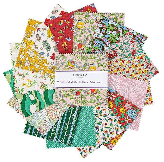 42 precut hexagons Liberty Fabrics Woodland Walk: Hillside Adventure 1 inch die cut hexies plus paper templates; English Paper Piecing (EPP)
