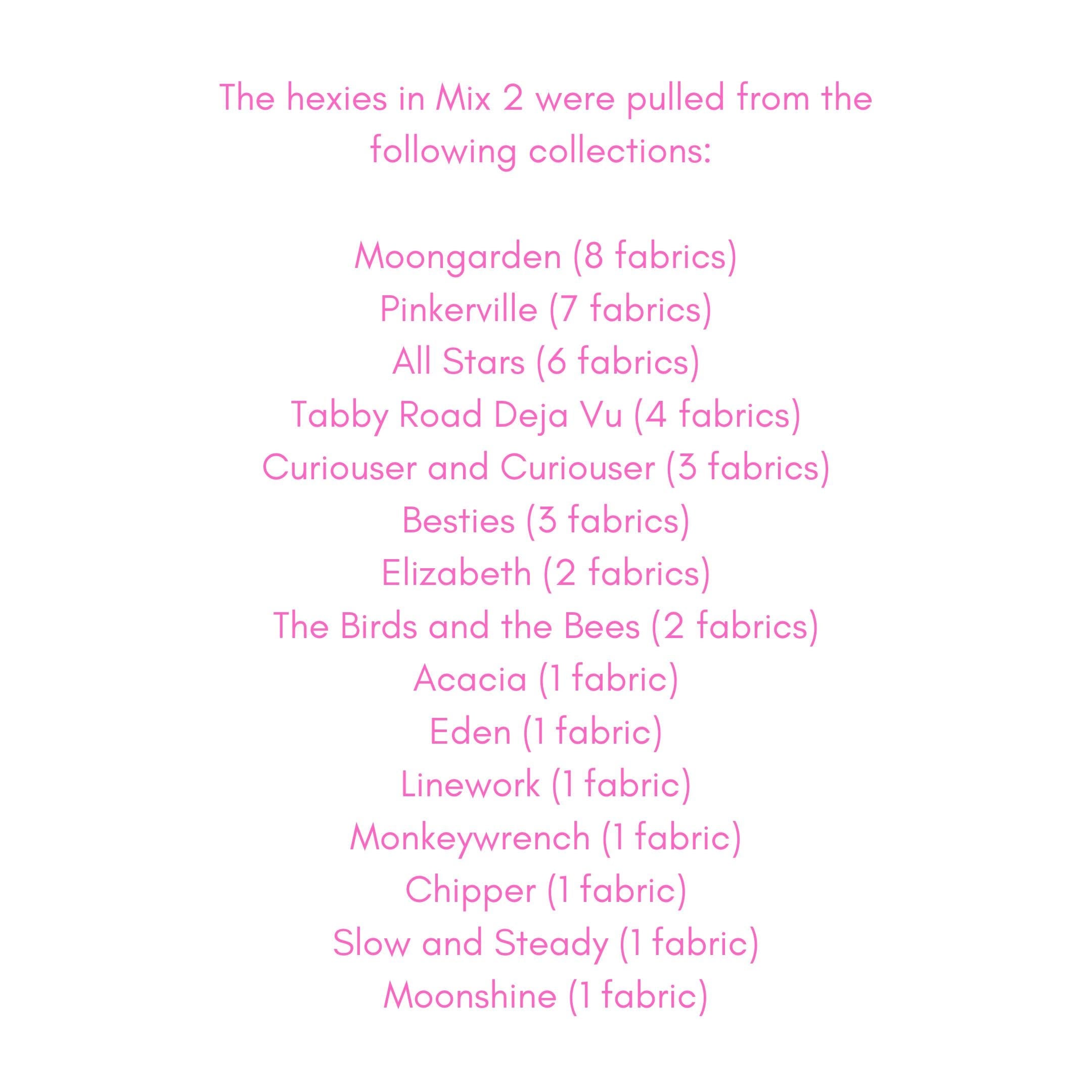 42 precut hexagons Tula Pink hexies 1 inch die cut assortment #2, plus papers; no duplicates,  English Paper Piecing (EPP) fabric