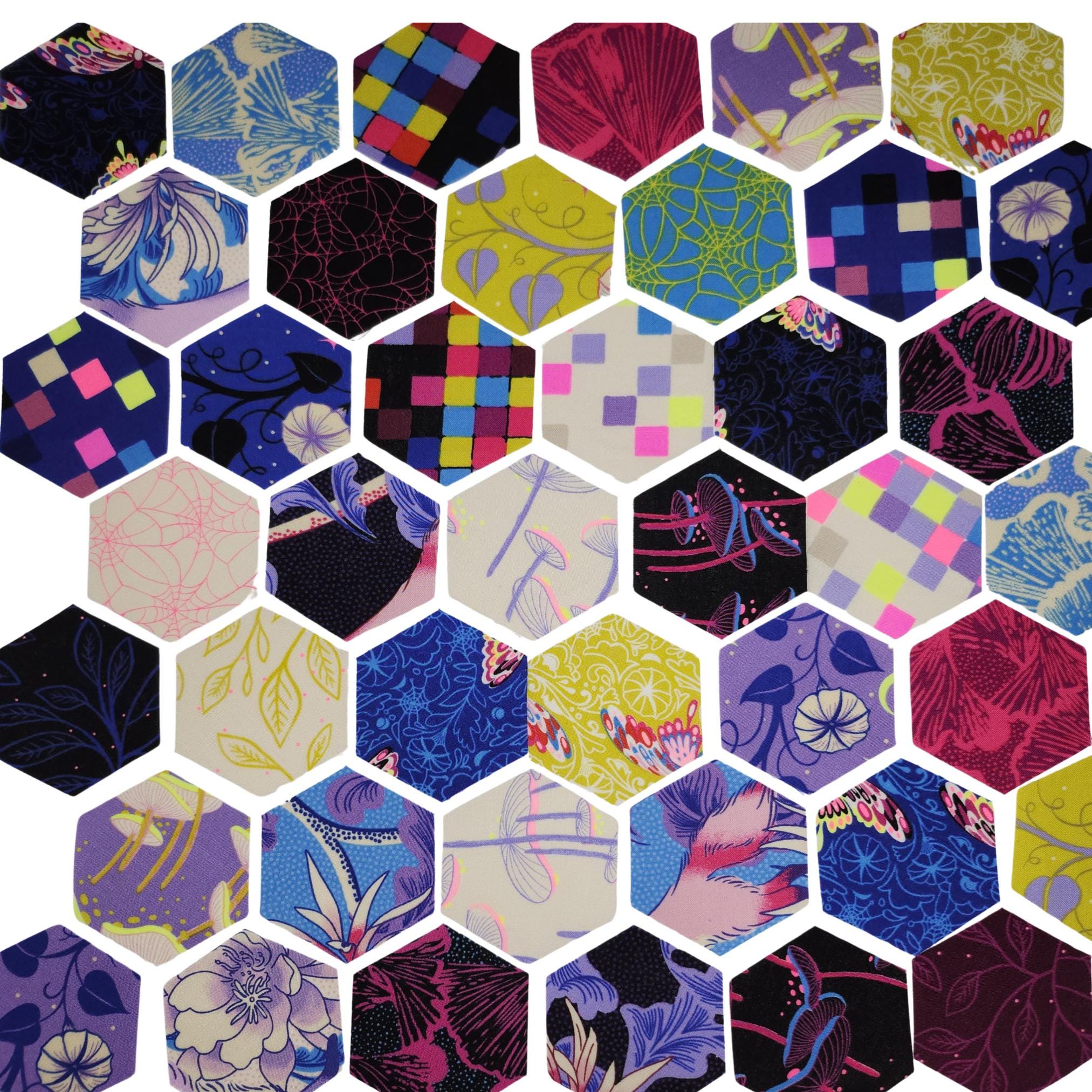 EPP Ruby Star Society Glow Garden Hexies: 1-inch fabric hexagons & Papers 42 pcs
