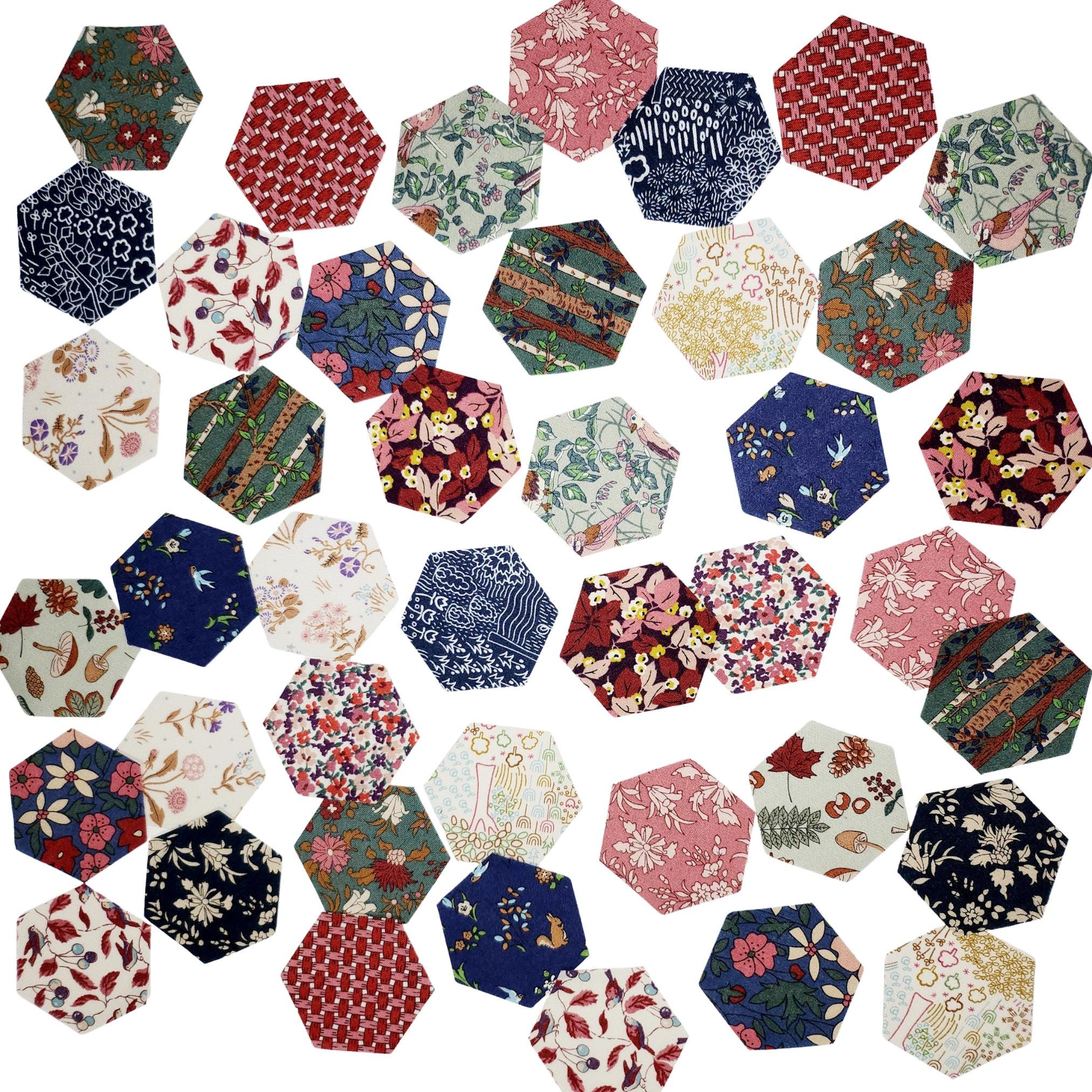 EPP Kit Liberty Fabrics Hexies: Woodland Walk Autumn Berries, 42 Precut 1-inch Hexagons + Papers