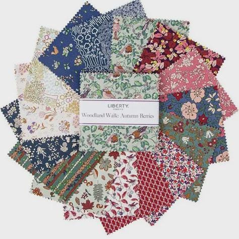 EPP Kit Liberty Fabrics Hexies: Woodland Walk Autumn Berries, 42 Precut 1-inch Hexagons + Papers