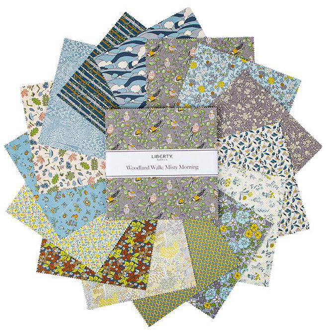 EPP Kit Liberty Fabrics Hexies: Woodland Walk Misty Morning, 42 precut 1-inch hexagons + Paper Templates