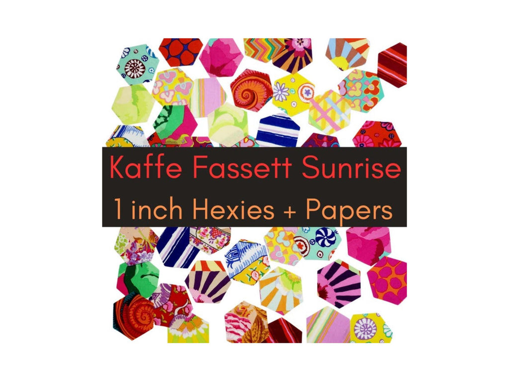 42 precut hexagons Kaffe Fassett Sunrise 1 inch die cut hexies and paper templates; English Paper Piecing (EPP); patchwork fabric