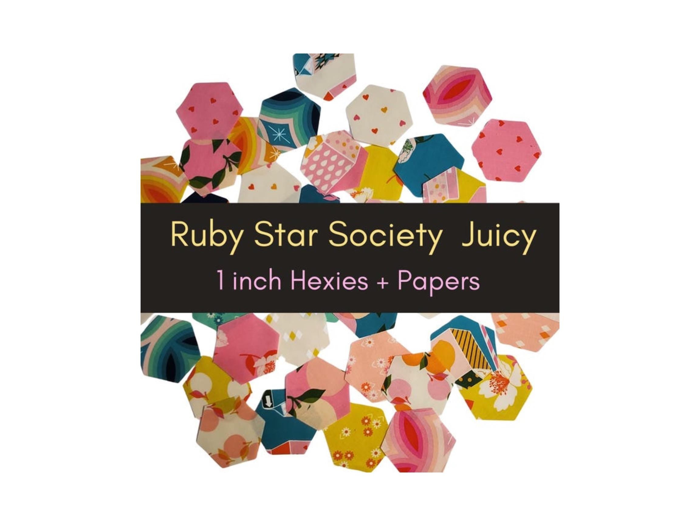 42 precut hexagons Ruby Star Society Juicy hexies 1 inch die cut hexies plus paper templates; English Paper Piecing (EPP); Melody Miller