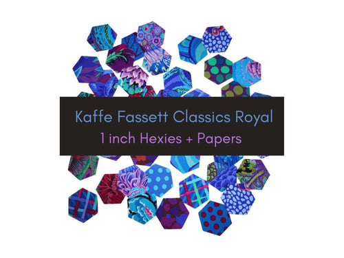 42 precut hexagons Kaffe Fassett Classics Royal 1 inch die cut hexies and papers; English Paper Piecing (EPP); quilting; Free Spirit fabric