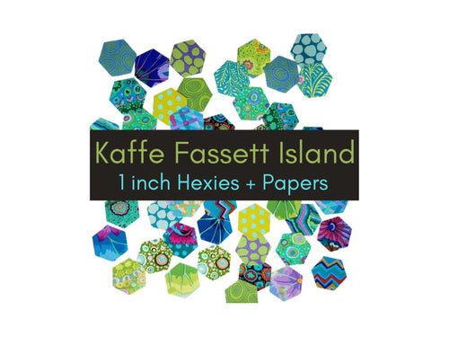 42 precut hexagons Kaffe Fassett Island 1 inch die cut hexies and paper templates; English Paper Piecing (EPP); patchwork fabric