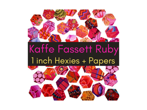 42 precut hexagons Kaffe Fassett Ruby 1 inch die cut hexies and paper templates; English Paper Piecing (EPP); patchwork fabric