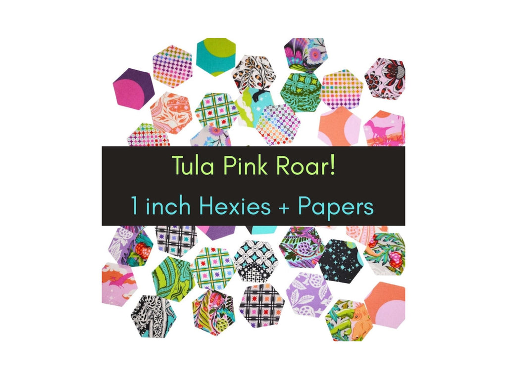 42 precut hexagons Tula Pink Roar! hexies 1 inch die cut assortment, plus paper templates English Paper Piecing, EPP