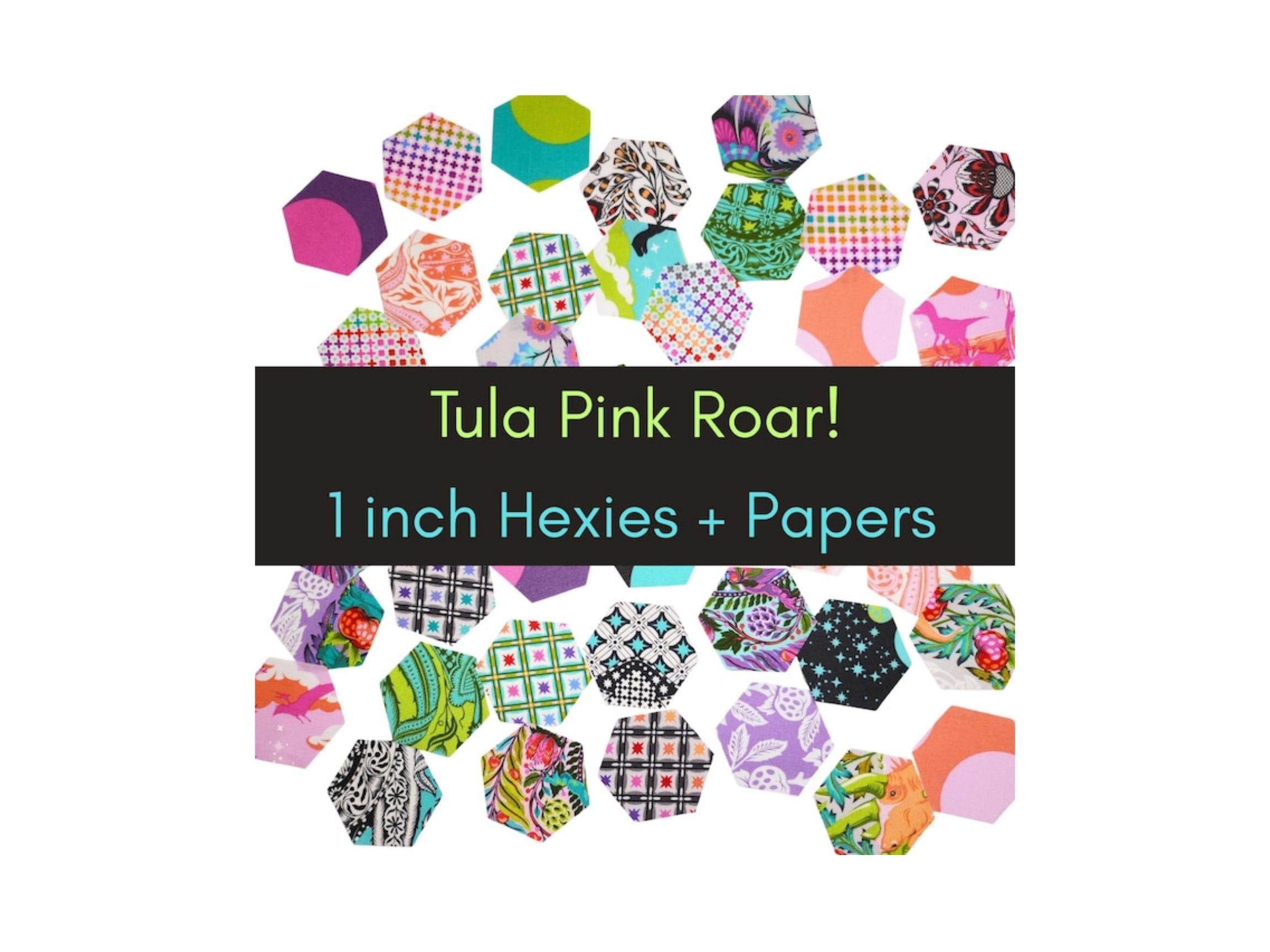 42 precut hexagons Tula Pink Roar! hexies 1 inch die cut assortment, plus paper templates English Paper Piecing, EPP