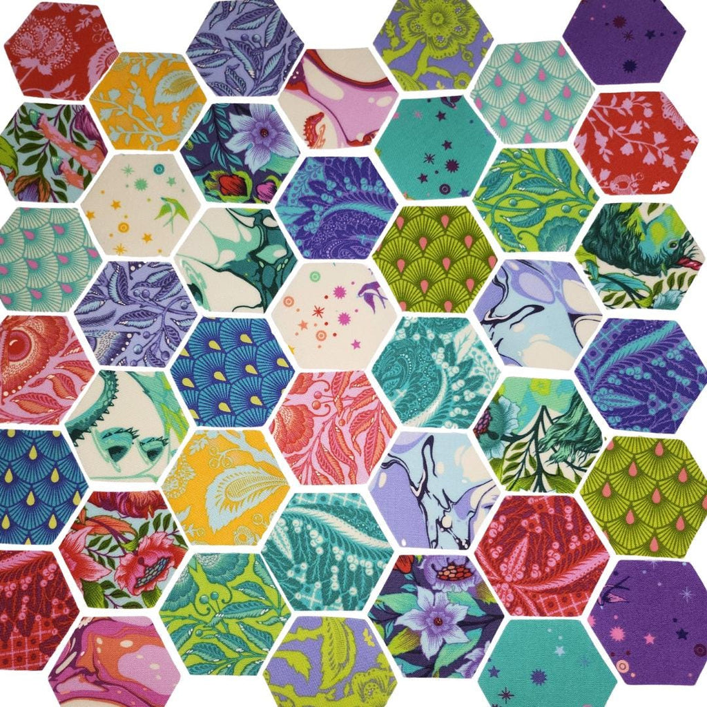 Tula Pink Pinkerville Hexies: 1-inch Precut Fabric Hexagons + Paper Templates for English Paper Piecing EPP. Also in my shop: Tula Pink Linework, Moon Garden ii, modern quilt fabric flora hexies