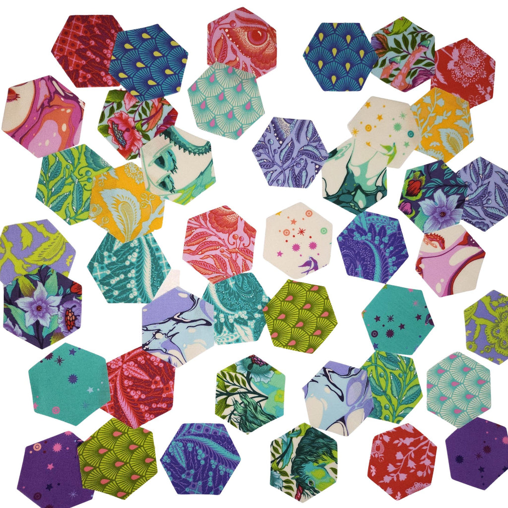 Tula Pink Pinkerville Hexies: 1-inch Precut Fabric Hexagons + Paper Templates for English Paper Piecing EPP. Also in my shop: Tula Pink Linework, Moon Garden ii, modern quilt fabric  flora hexies