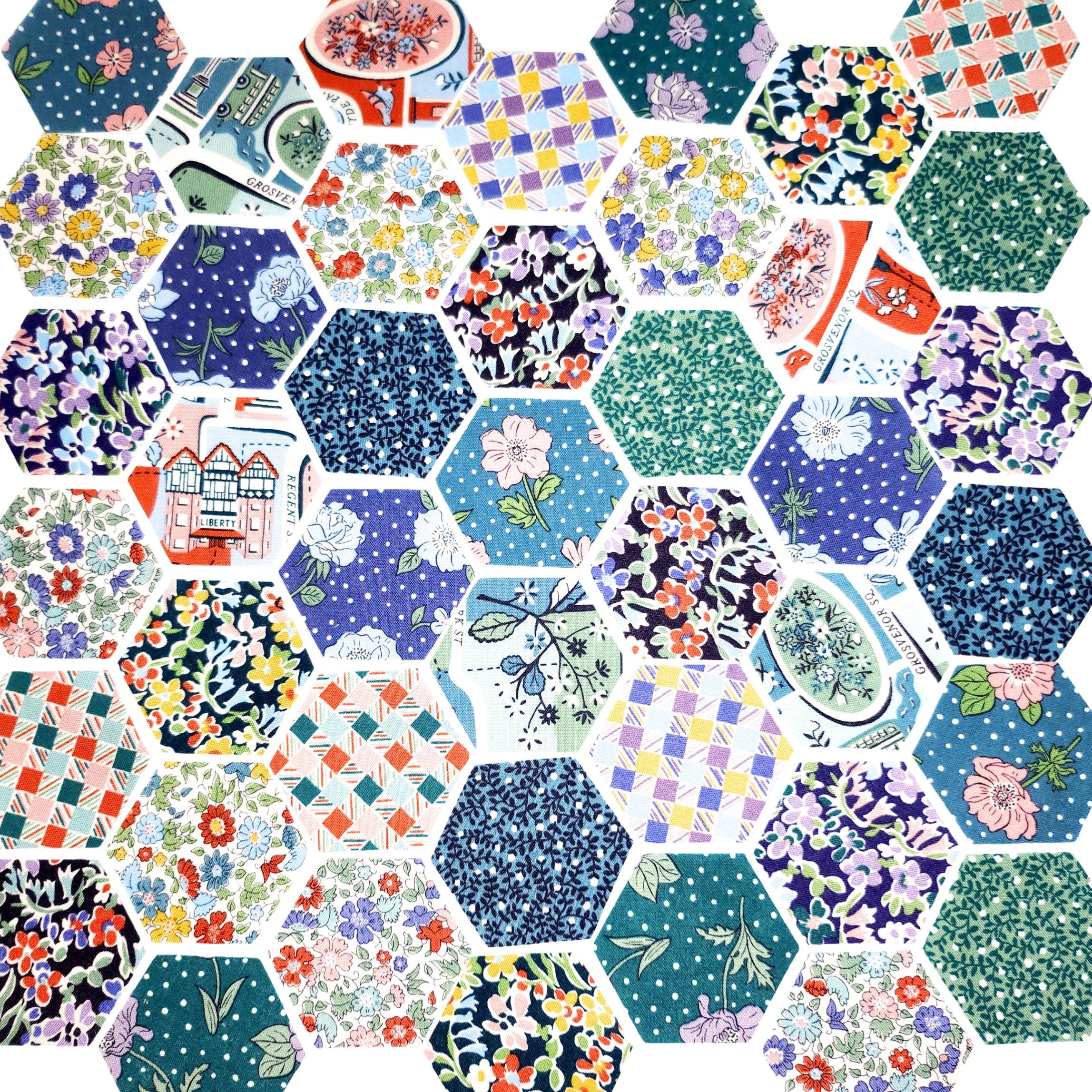 Liberty Fabrics Hexies: London Bouquet Precut 1-inch hexagons + paper templates for English Paper piecing epp by florahexies
