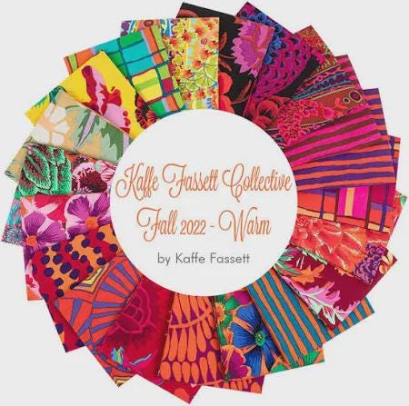 Kaffe Fassett Warm August 2022 Fabric Hexies: 1-inch English Paper Piecing hexagons  and templates (42pc)
