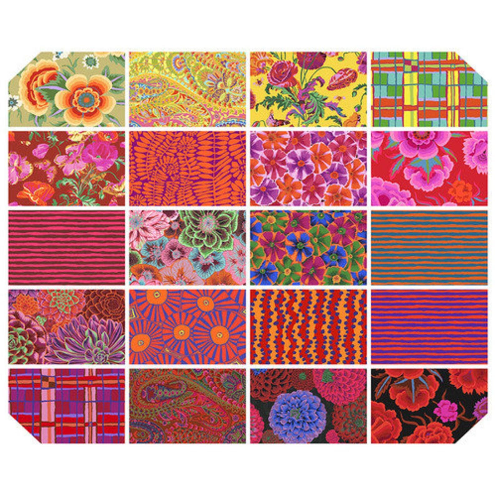Kaffe Fassett Warm August 2022 Fabric Hexies: 1-inch English Paper Piecing hexagons  and templates (42pc)
