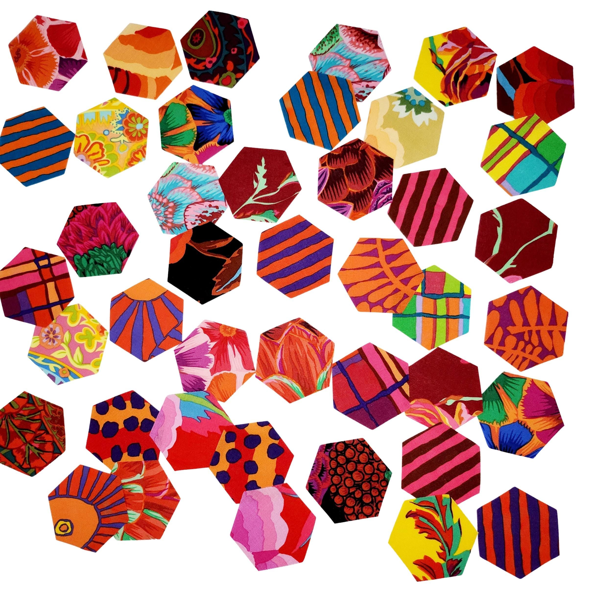 Kaffe Fassett Warm August 2022 Fabric Hexies: 1-inch English Paper Piecing hexagons  and templates (42pc)