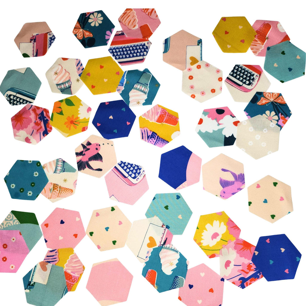 EPP Best Day Ever Ruby Star Society 1 inch die cut hexies (42) and paper templates; English Paper Piecing precut hexagons Melody Mille