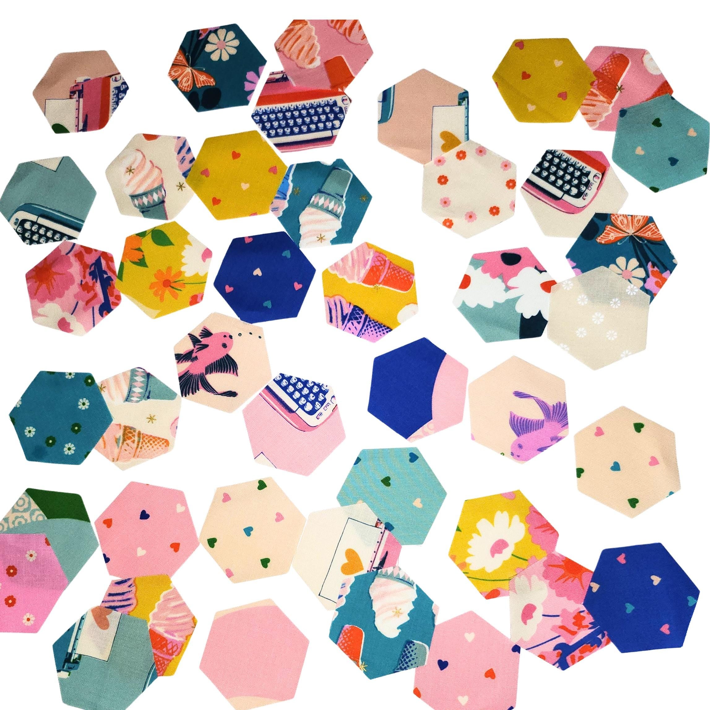 EPP Best Day Ever Ruby Star Society 1 inch die cut hexies (42) and paper templates; English Paper Piecing precut hexagons Melody Mille