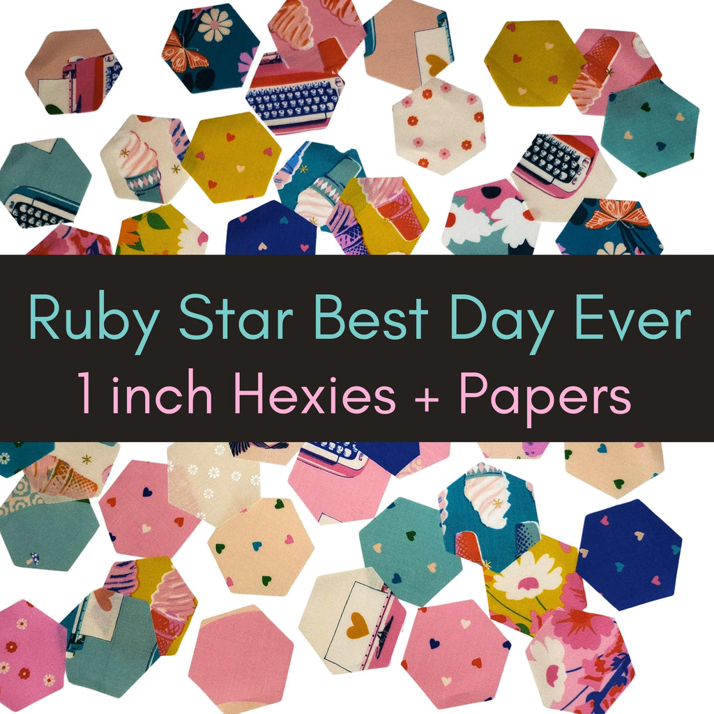 EPP Best Day Ever Ruby Star Society 1 inch die cut hexies (42) and paper templates; English Paper Piecing precut hexagons Melody Mille