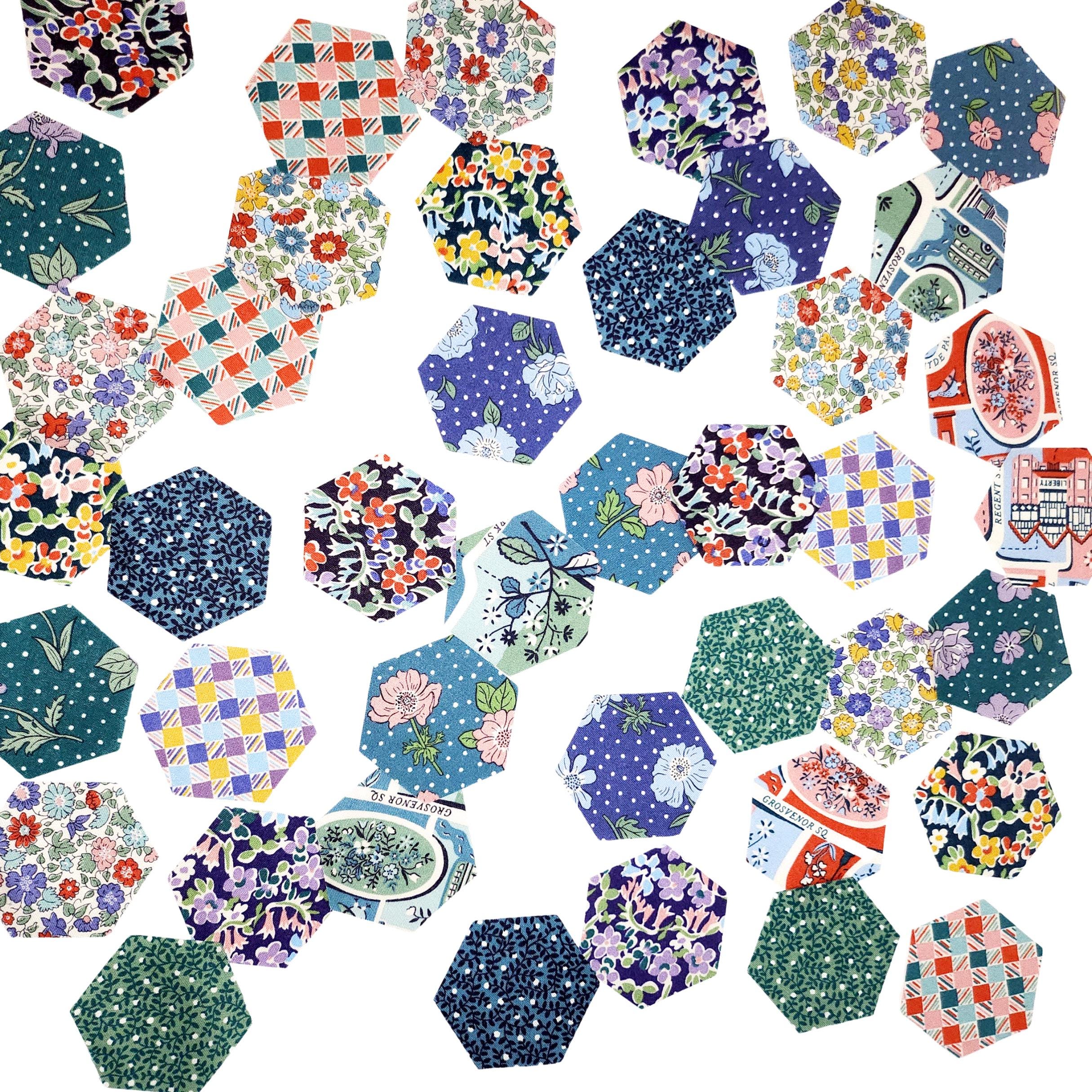 Liberty Fabrics Hexies: London Bouquet Precut 1-inch hexagons + paper templates for English Paper piecing epp by florahexies