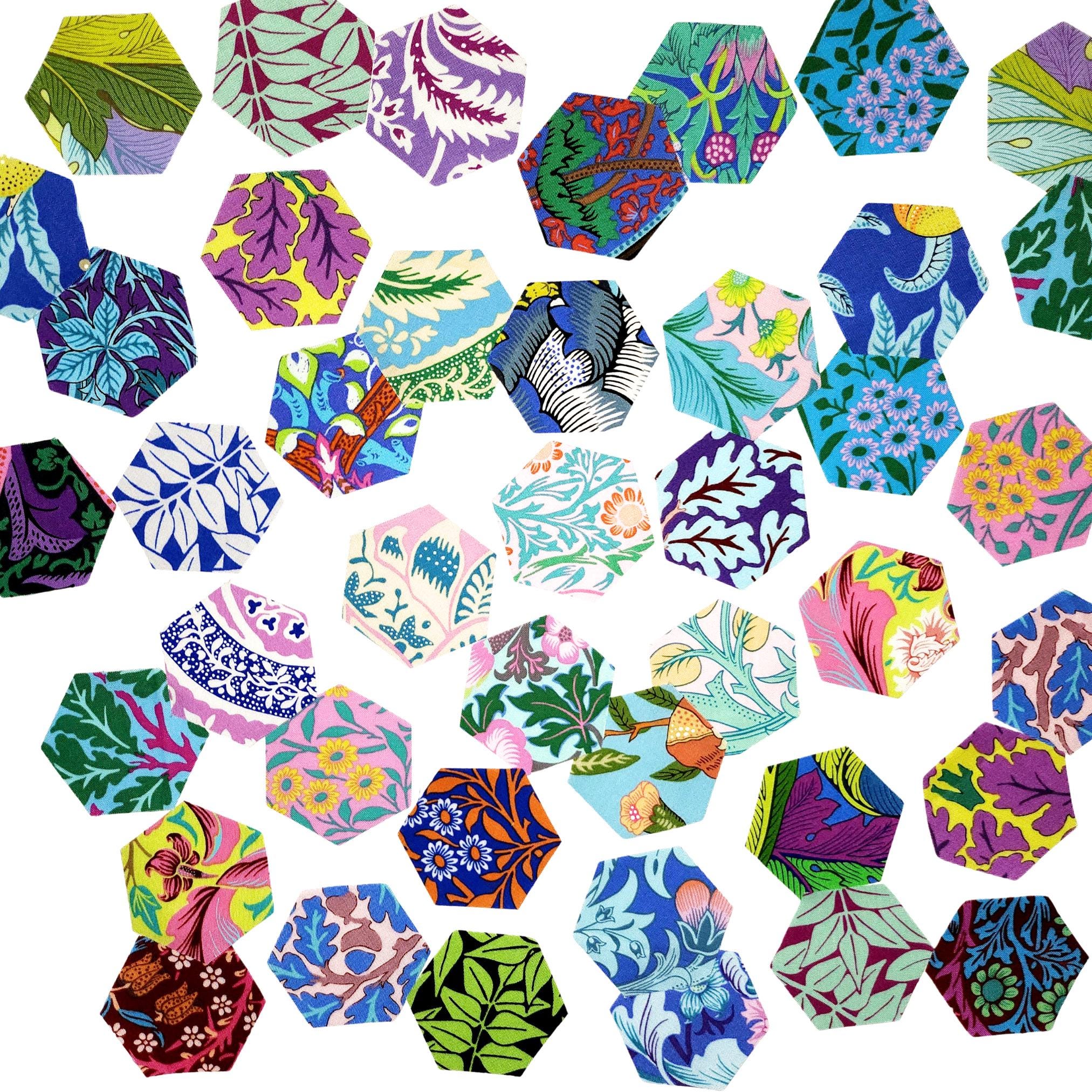 EPP Kaffe x Morris hexies: 1 inch fabric hexagons and papers 42 pcs