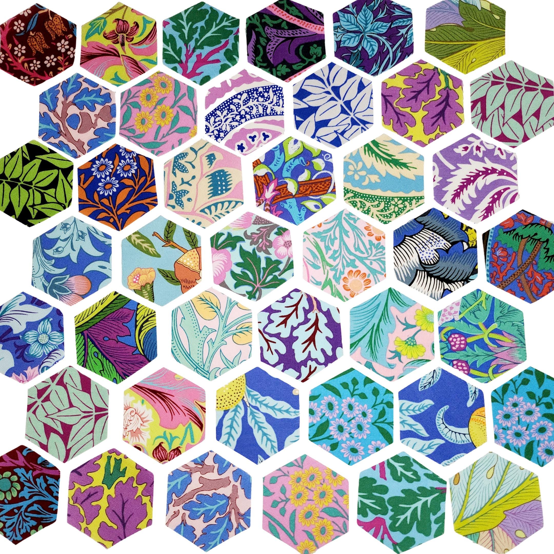 EPP Kaffe x Morris hexies: 1 inch fabric hexagons and papers 42 pcs