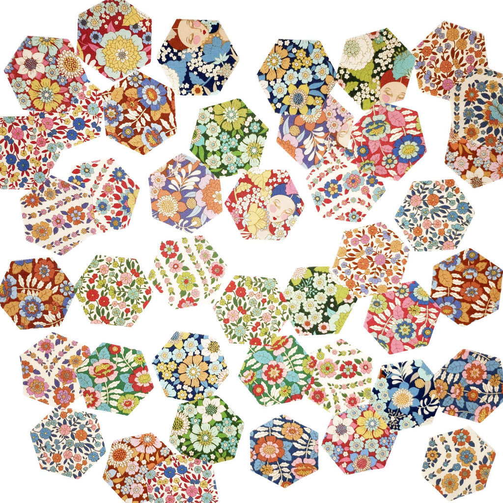 EPP Tilda Wallflower hexies: 1 inch fabric hexagons and papers 42 pcs