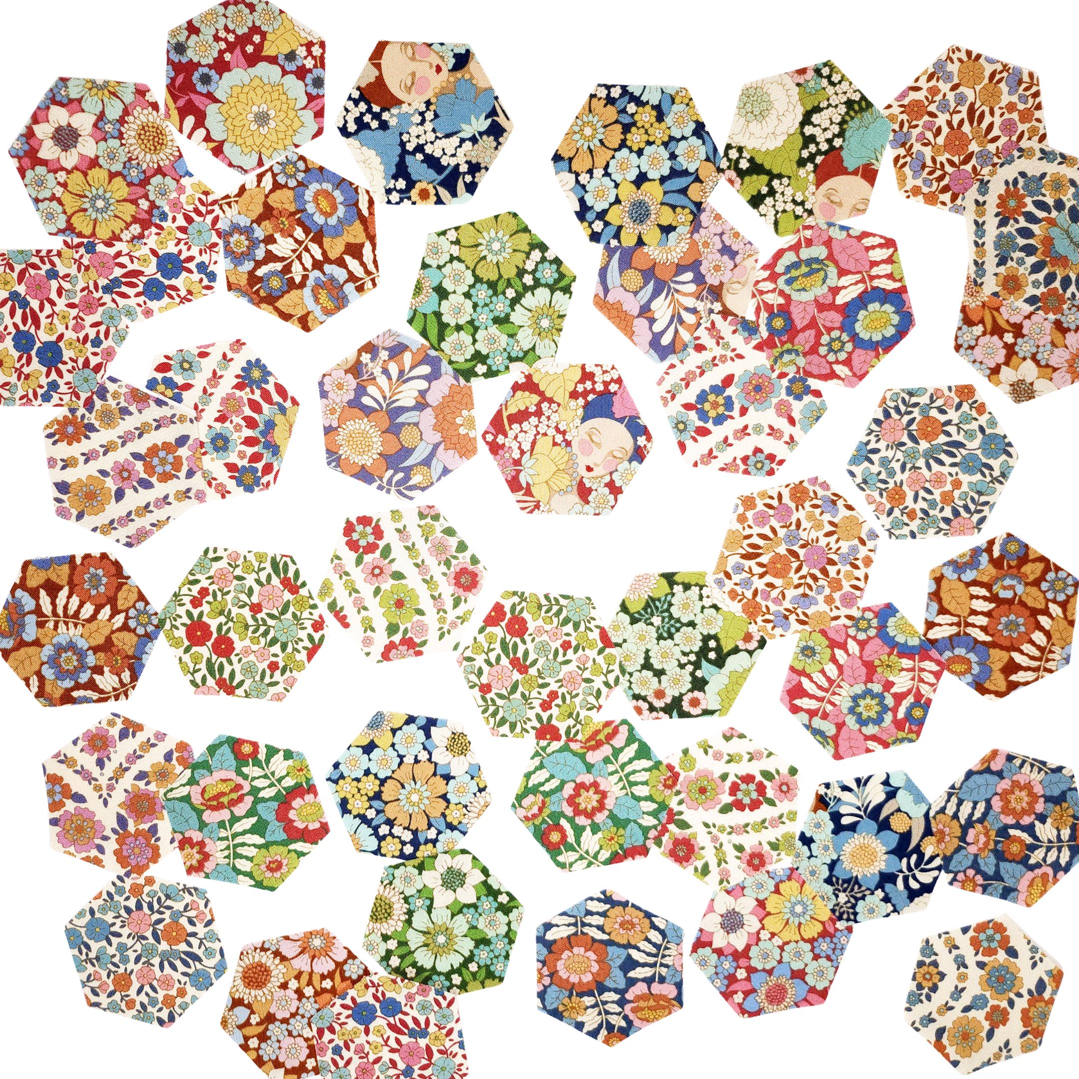 EPP Tilda Wallflower hexies: 1 inch fabric hexagons and papers 42 pcs