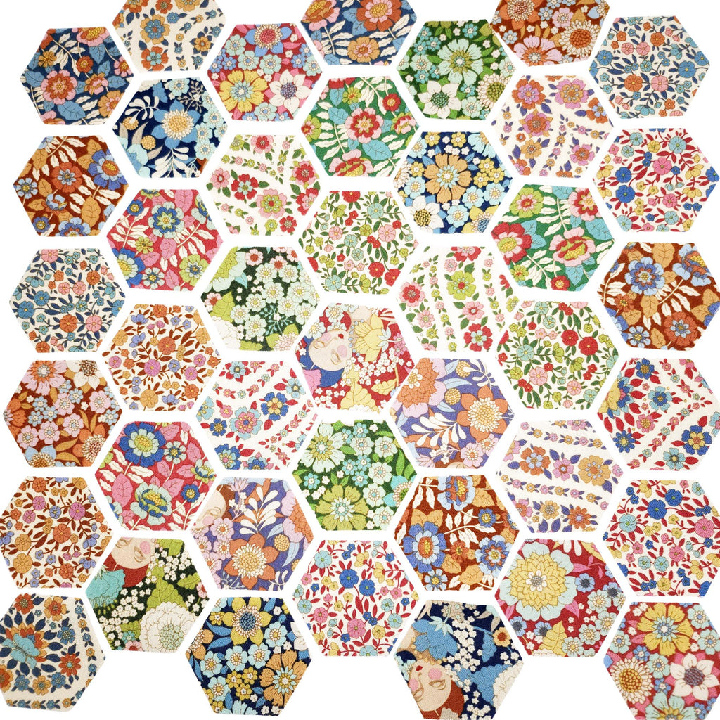 EPP Tilda Wallflower hexies: 1 inch fabric hexagons and papers 42 pcs