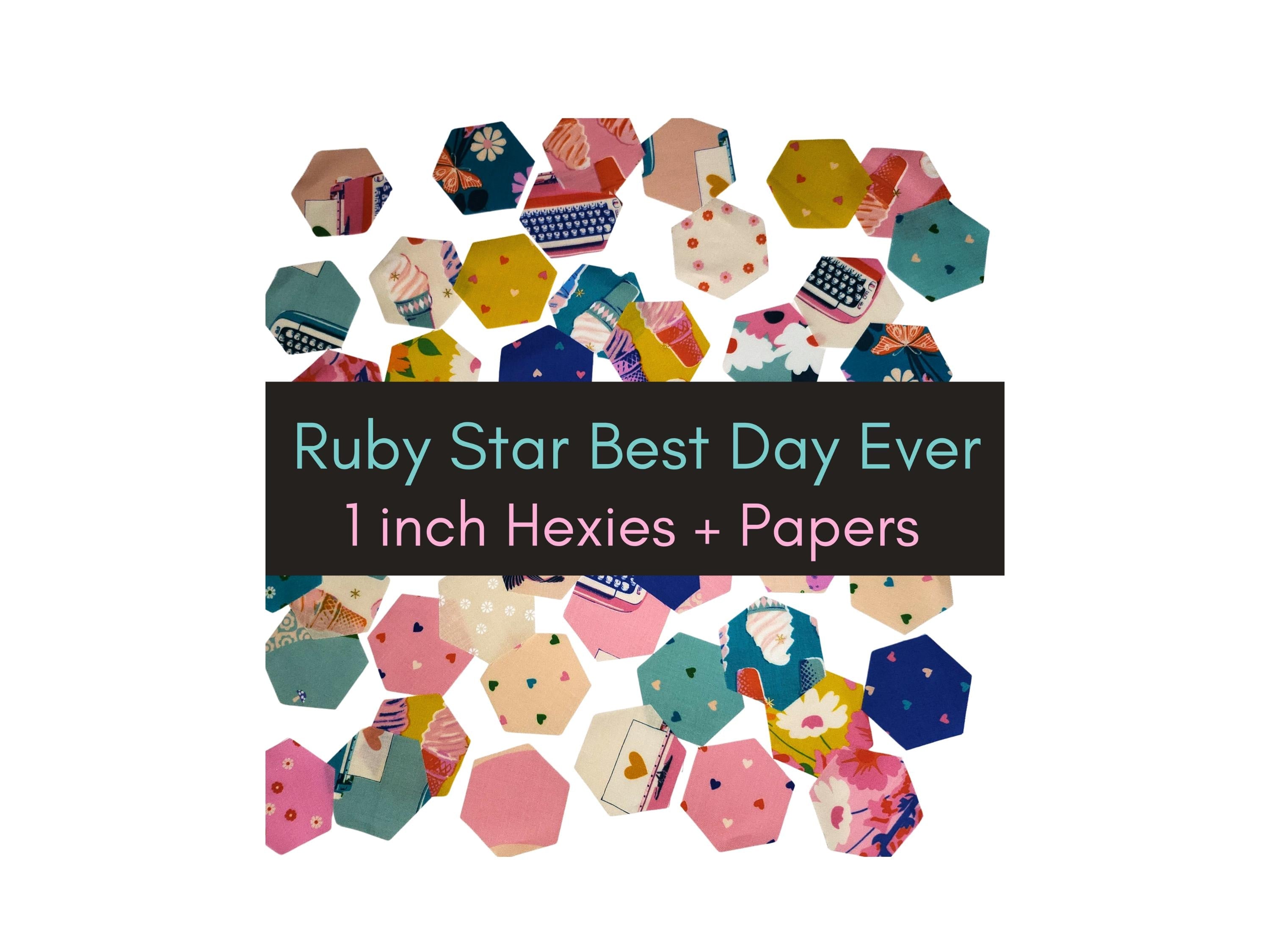 EPP Best Day Ever Ruby Star Society 1 inch die cut hexies (42) and paper templates; English Paper Piecing precut hexagons Melody Mille