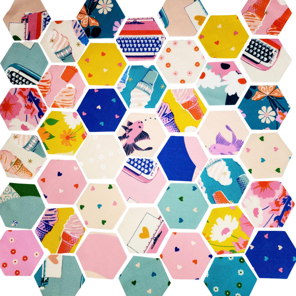 EPP Best Day Ever Ruby Star Society 1 inch die cut hexies (42) and paper templates; English Paper Piecing precut hexagons Melody Mille