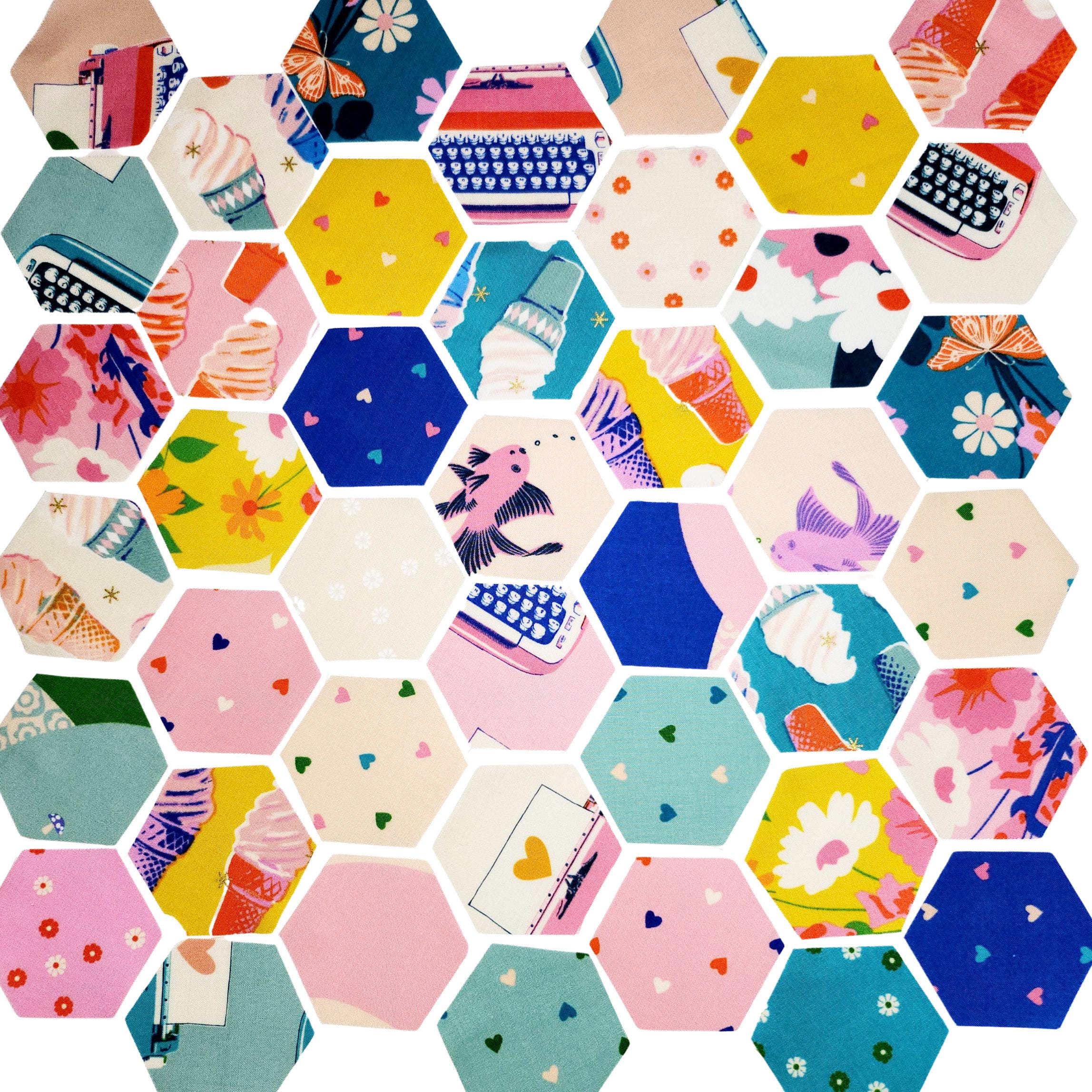 EPP Best Day Ever Ruby Star Society 1 inch die cut hexies (42) and paper templates; English Paper Piecing precut hexagons Melody Mille