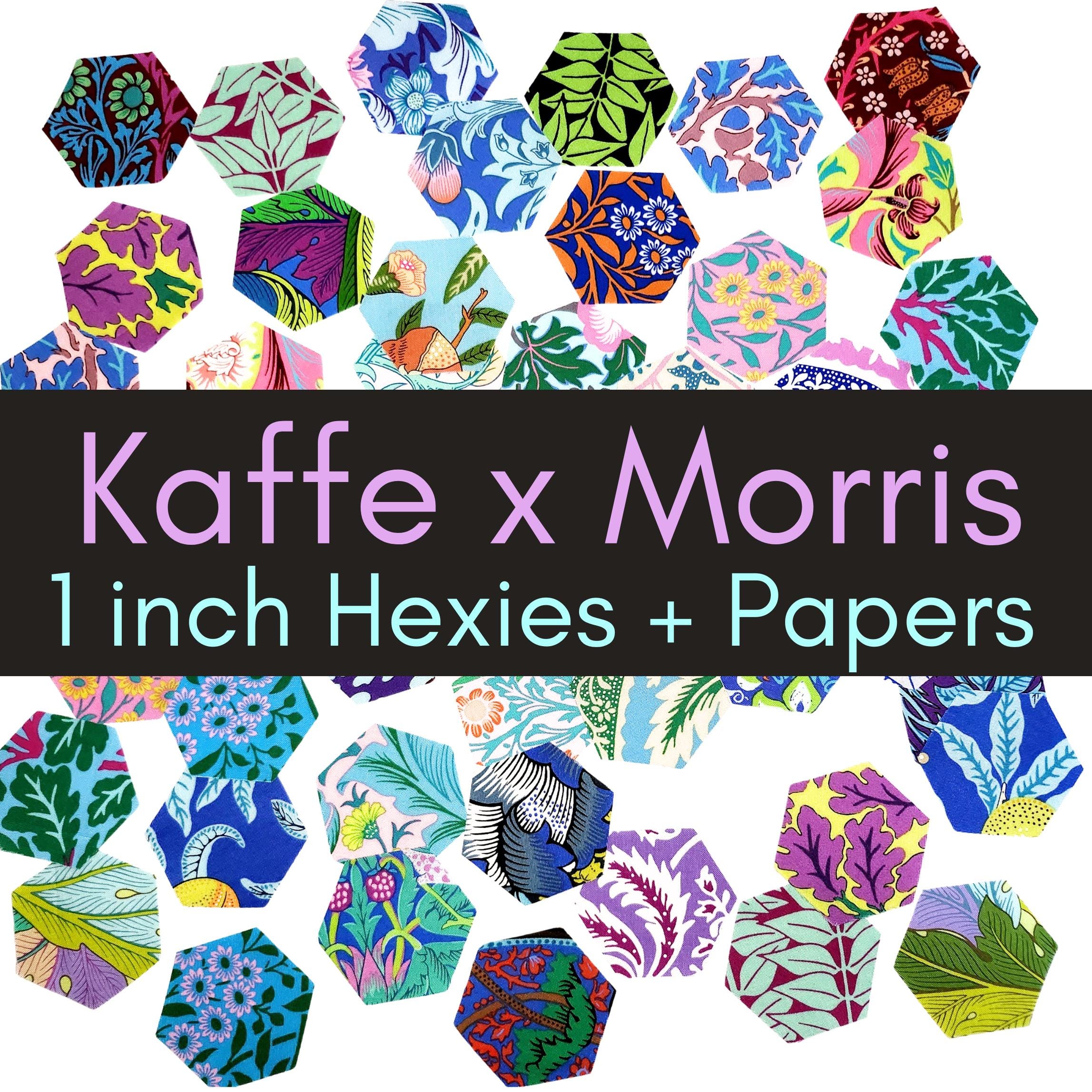 EPP Kaffe x Morris hexies: 1 inch fabric hexagons and papers 42 pcs
