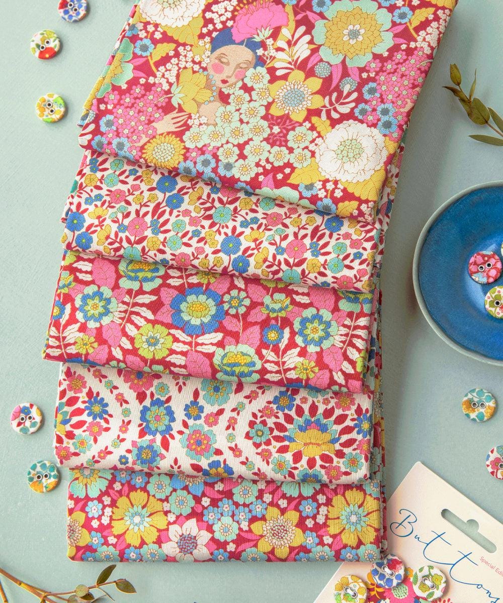 EPP Tilda Wallflower hexies: 1 inch fabric hexagons and papers 42 pcs