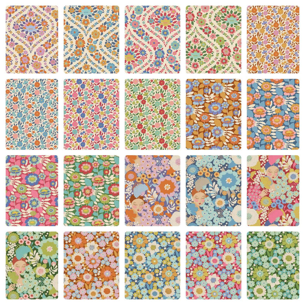 EPP Tilda Wallflower hexies: 1 inch fabric hexagons and papers 42 pcs
