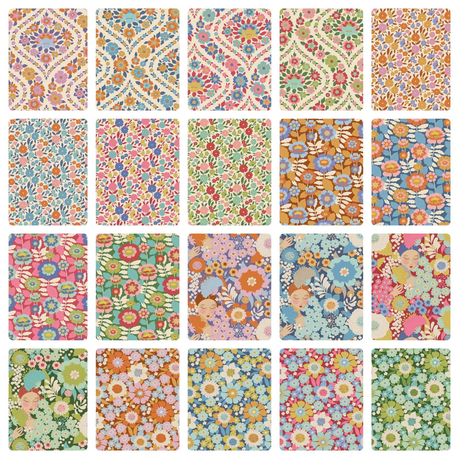 EPP Tilda Wallflower hexies: 1 inch fabric hexagons and papers 42 pcs