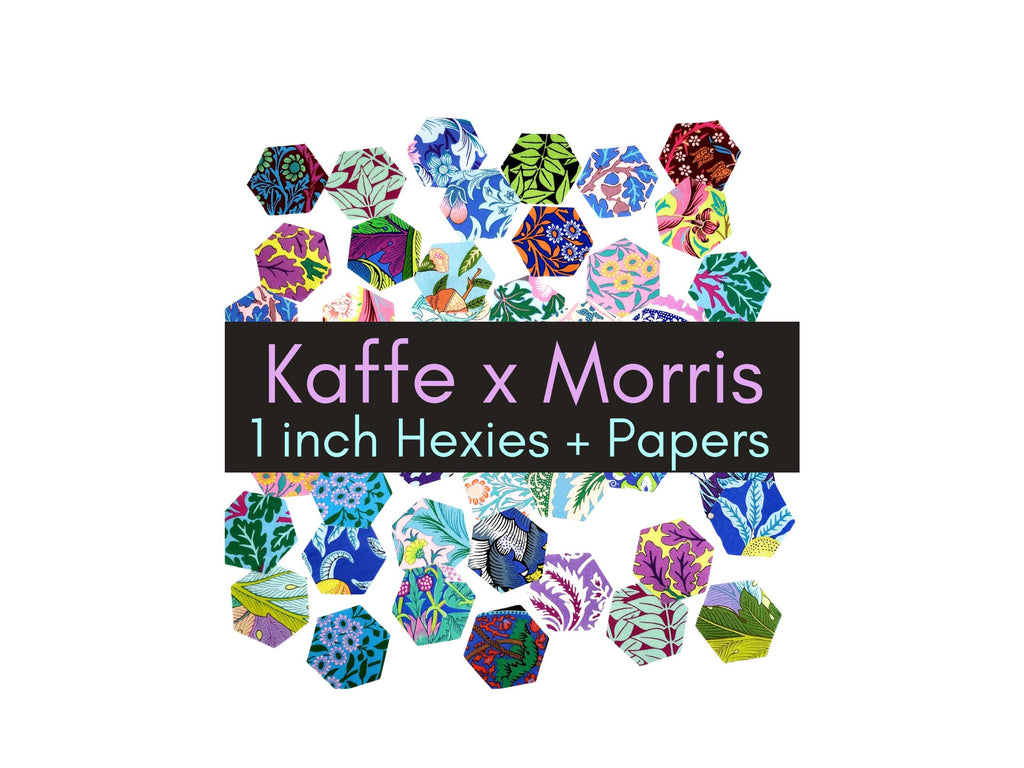 EPP Kaffe x Morris hexies: 1 inch fabric hexagons and papers 42 pcs