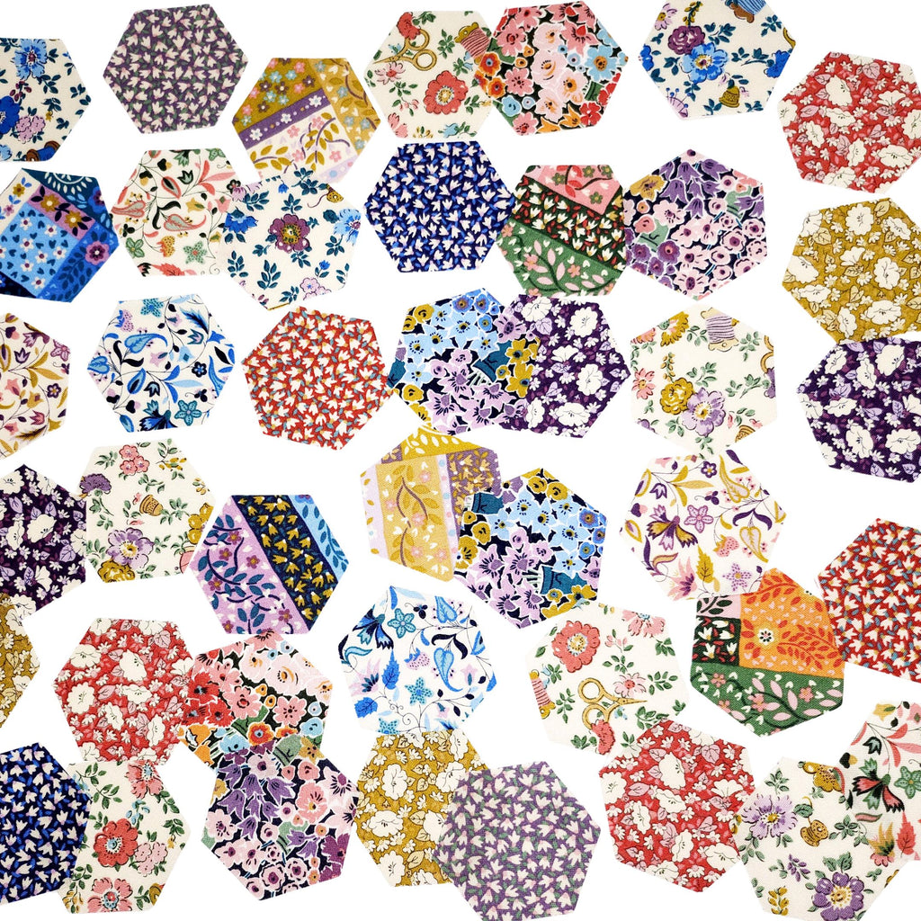EPP Liberty Fabrics Hexies: Tudor Celebration 1-inch Hexagons + Paper Templates 42Pcs