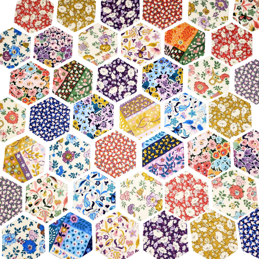 EPP Liberty Fabrics Hexies: Tudor Celebration 1-inch Hexagons + Paper Templates 42Pcs