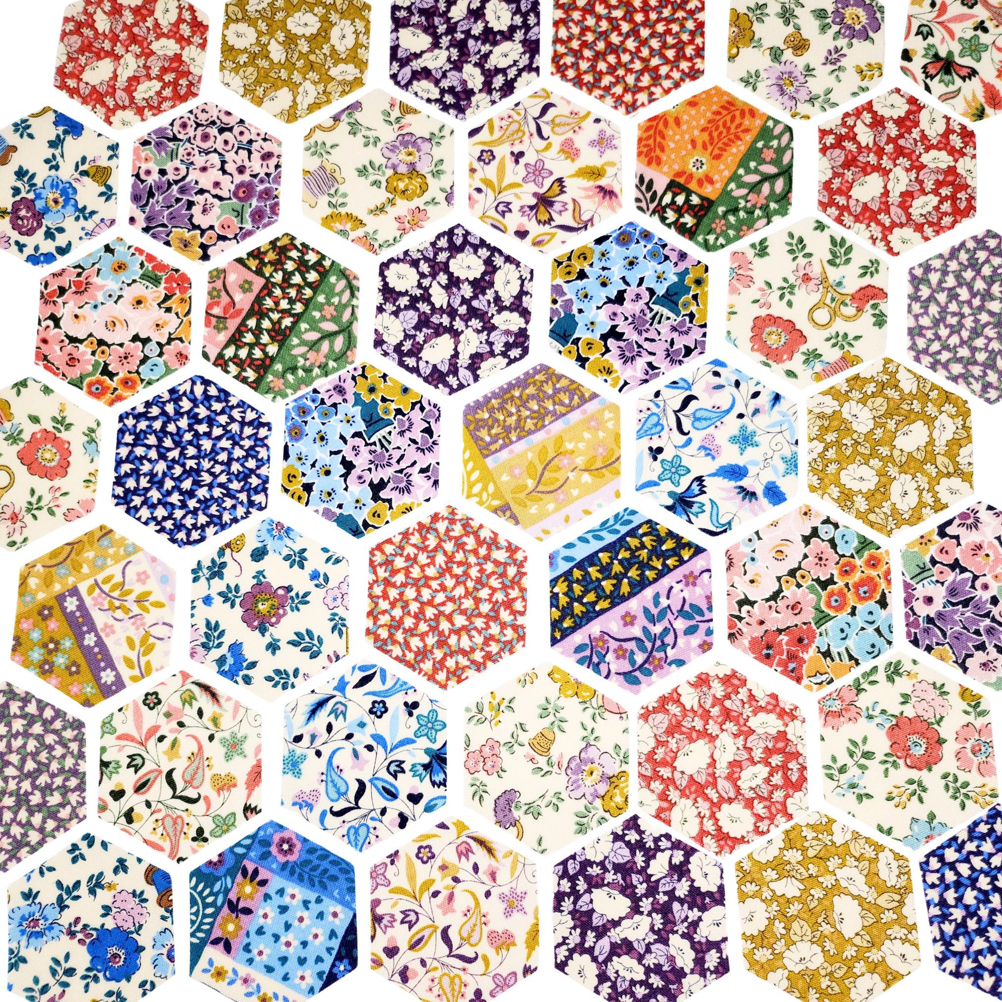 EPP Liberty Fabrics Hexies: Tudor Celebration 1-inch Hexagons + Paper Templates 42Pcs