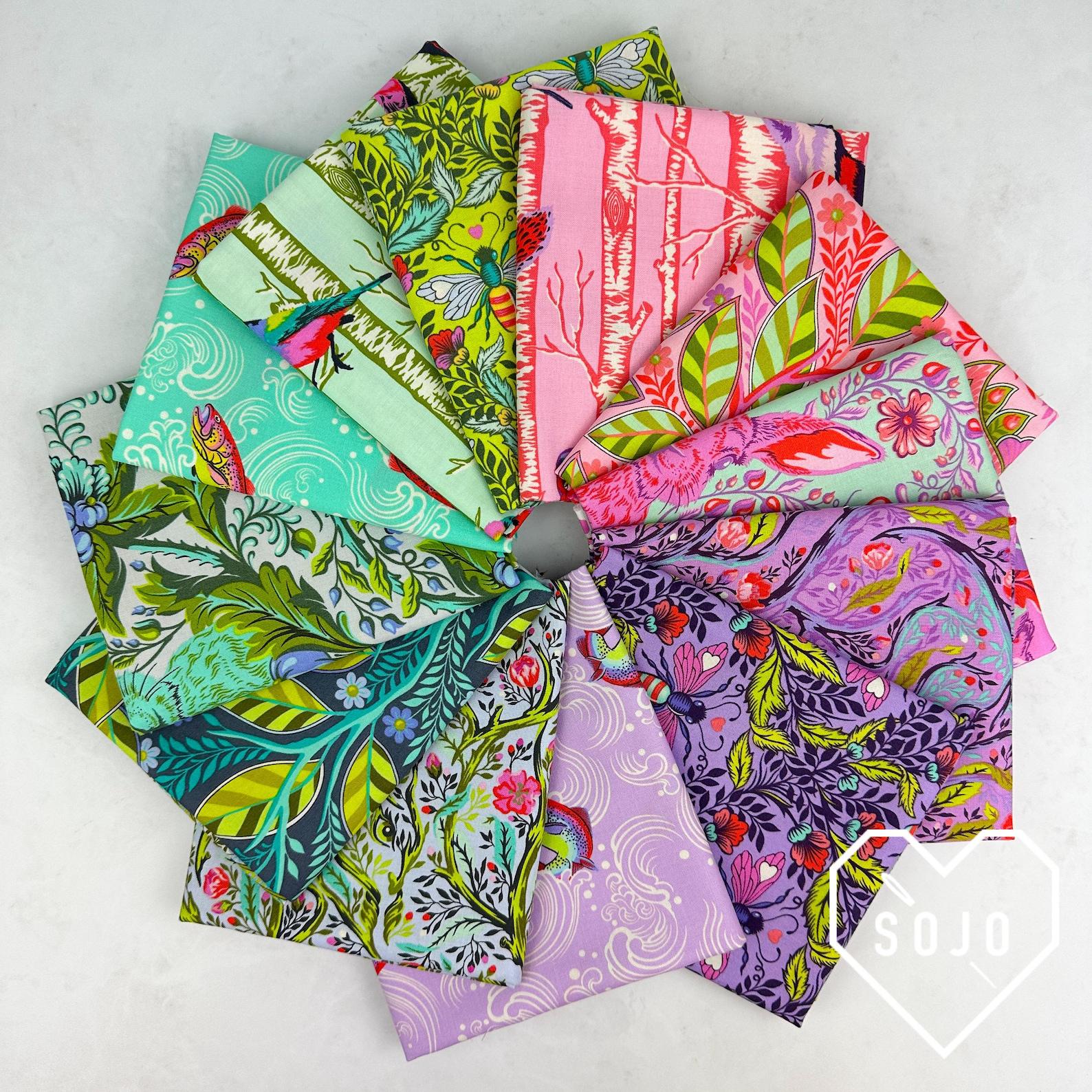 Tula Pink Full Moon Forest II Hexies: 42 Fabric Hexagons, 1-inch + Paper Templates