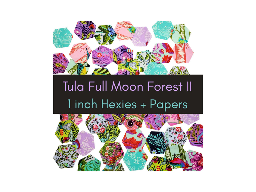 Tula Pink Full Moon Forest II Hexies: 42 Fabric Hexagons, 1-inch + Paper Templates
