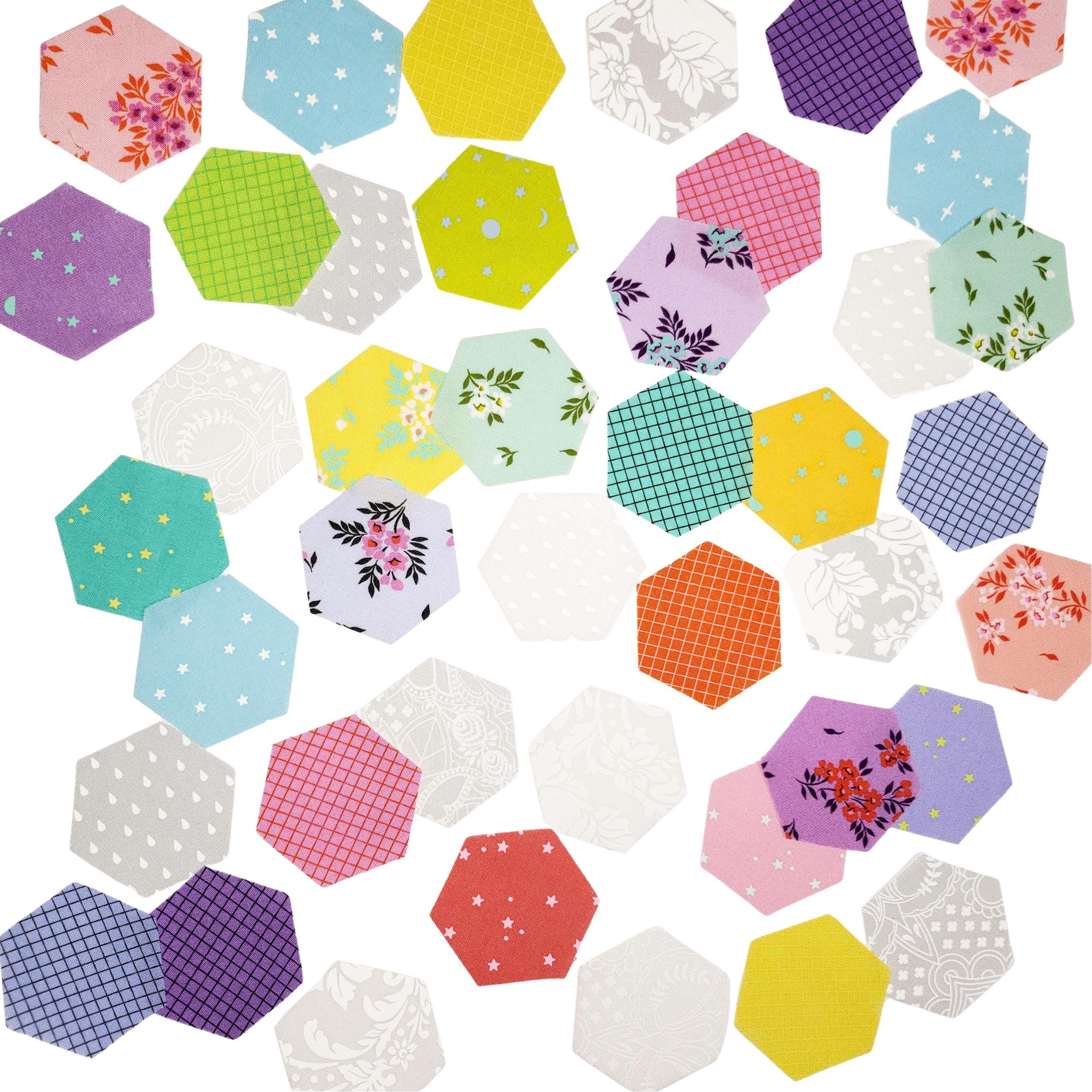 EPP kit Tula Pink True Colors 2025 Hexies: 42 diecut 1-inch Fabric hexagons + Paper Templates