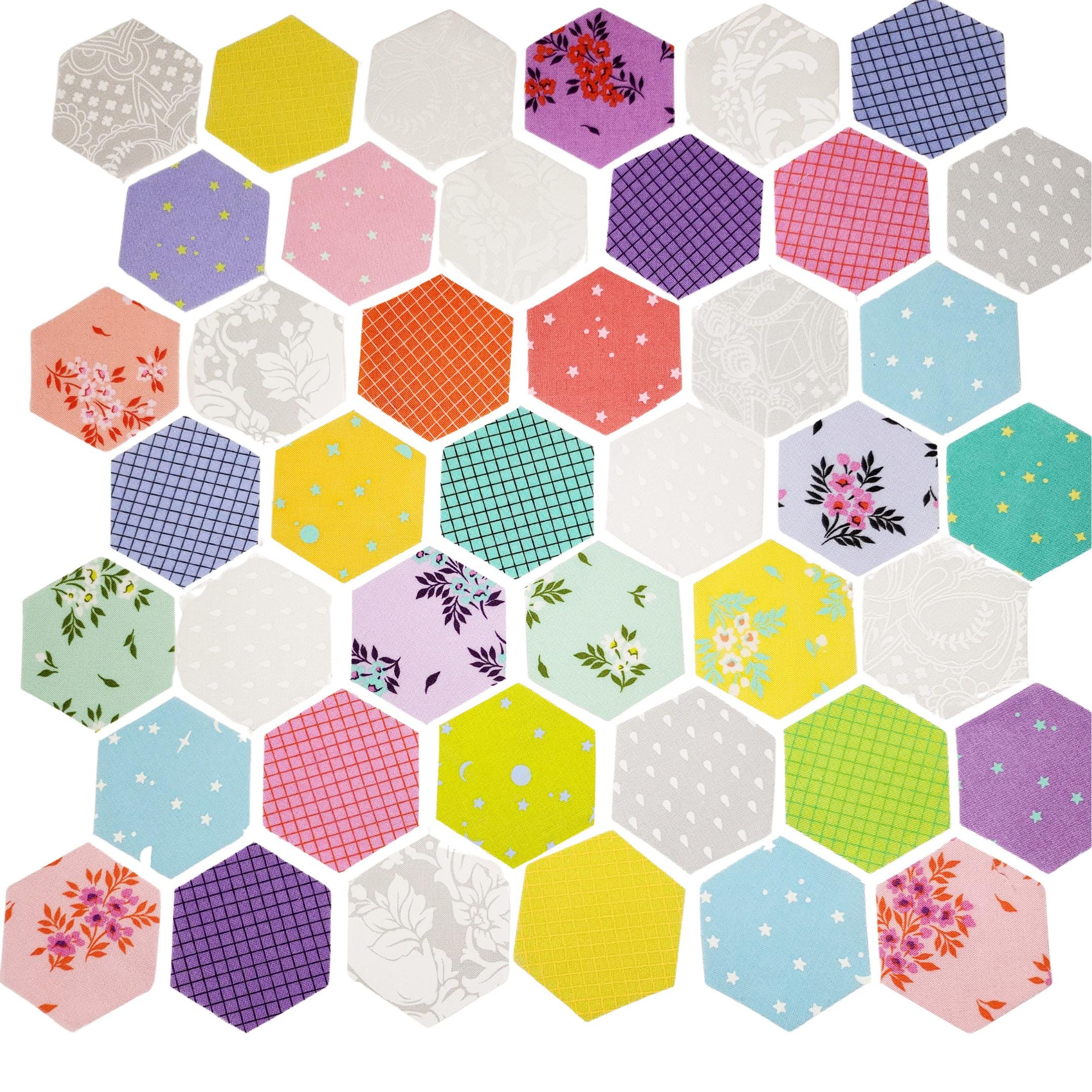 EPP kit Tula Pink True Colors 2025 Hexies: 42 diecut 1-inch Fabric hexagons + Paper Templates