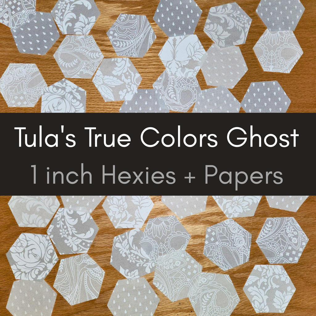 EPP kit Tula Pink True Colors 2025 Ghost Only Hexies: 42 diecut 1-inch Fabric hexagons + Paper Templates