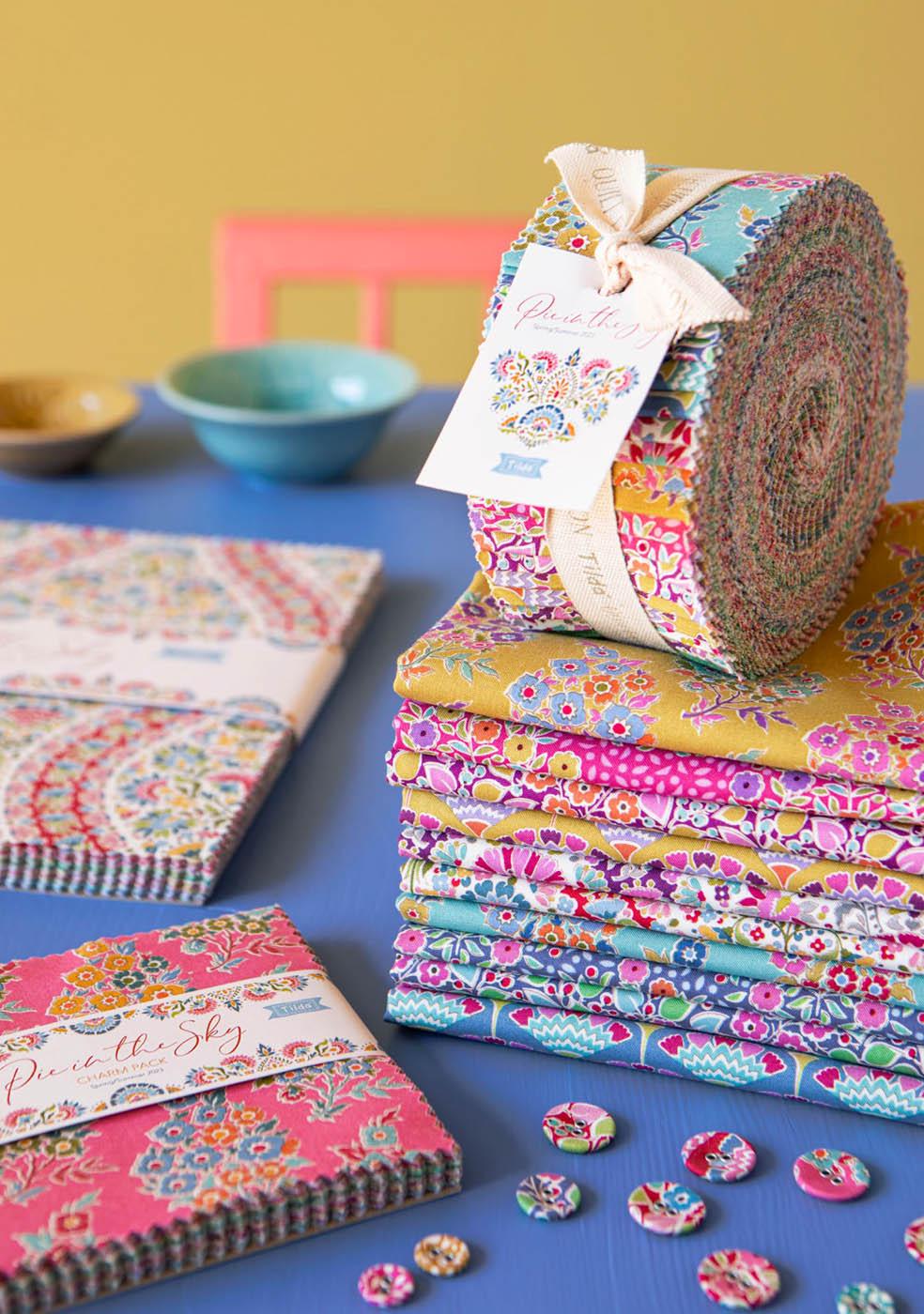 EPP Tilda Pie in the Sky hexies: 1 inch fabric hexagons and papers 42 pcs