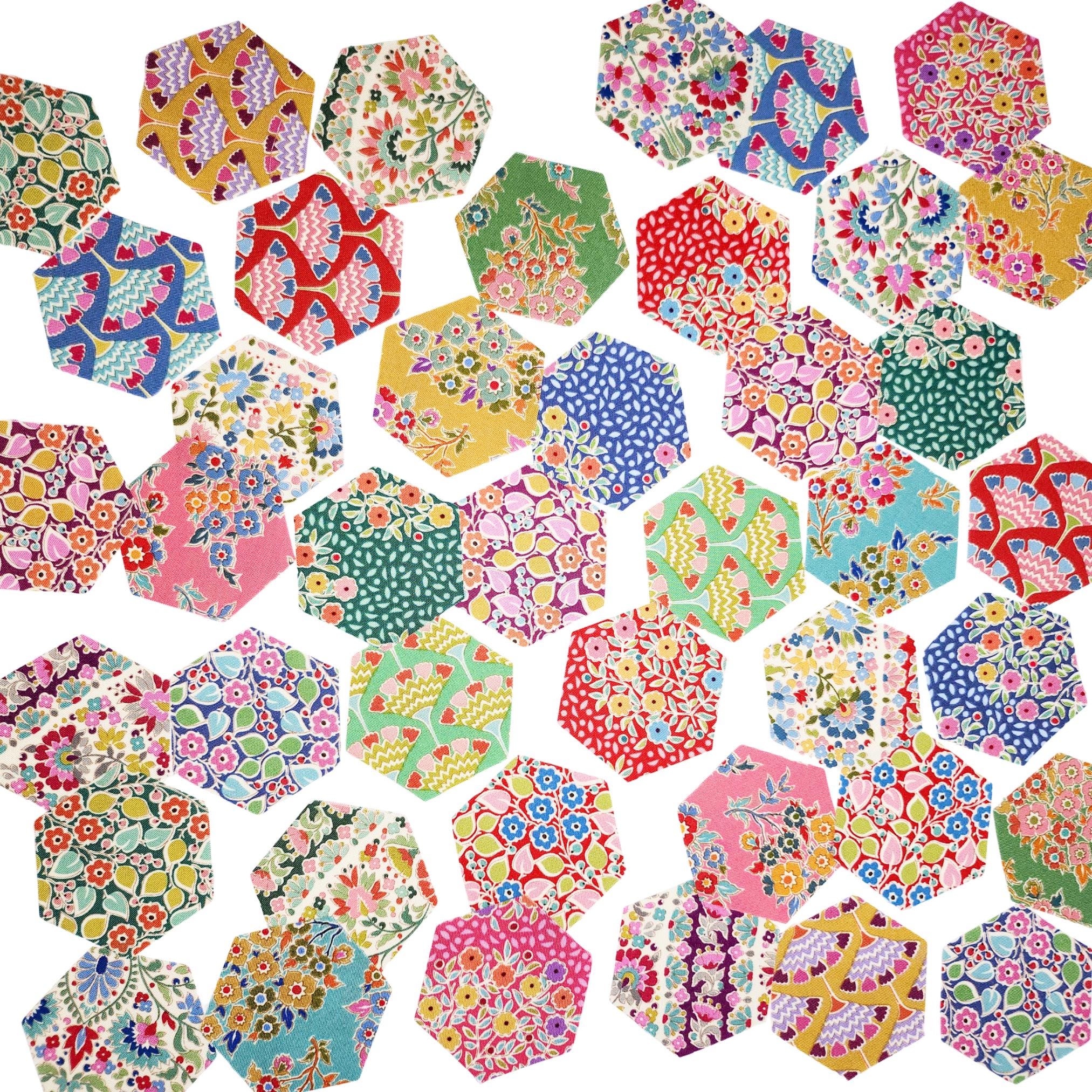 EPP Tilda Pie in the Sky hexies: 1 inch fabric hexagons and papers 42 pcs