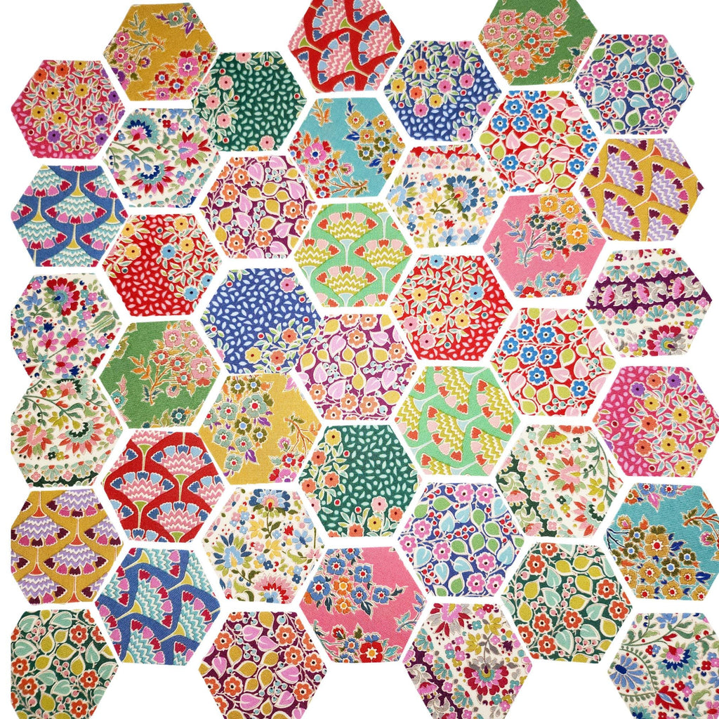 EPP Tilda Pie in the Sky hexies: 1 inch fabric hexagons and papers 42 pcs