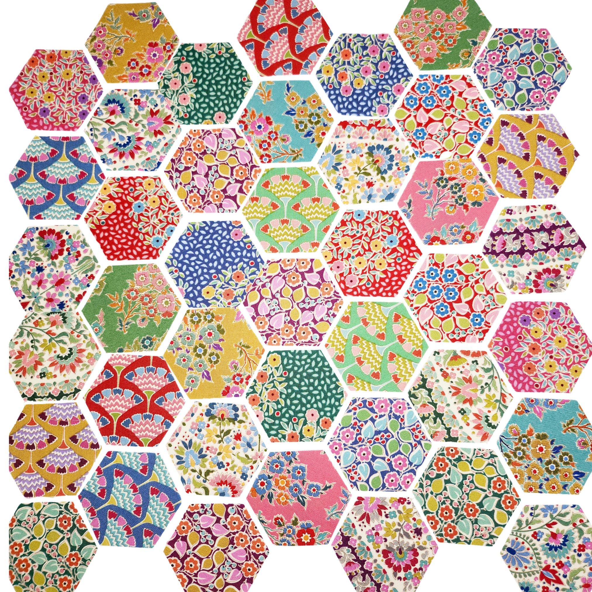 EPP Tilda Pie in the Sky hexies: 1 inch fabric hexagons and papers 42 pcs